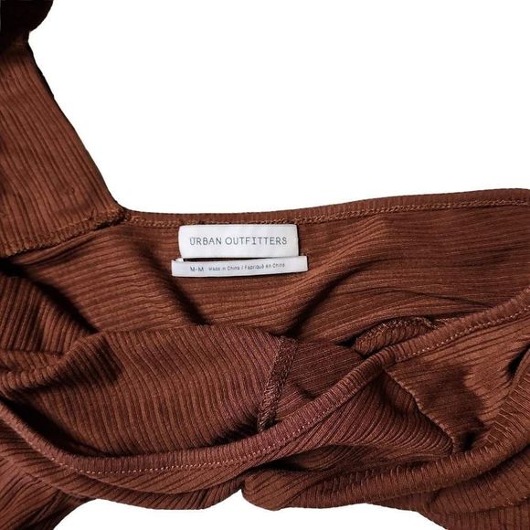 Urban outfitters deep v brown ribbed short sleeve flare leg jumpsuit - Picture 5 of 8